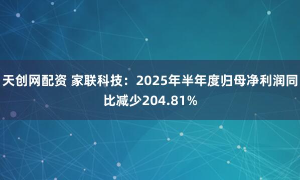 天创网配资 家联科技：2025年半年度归母净利润同比减少204.81%